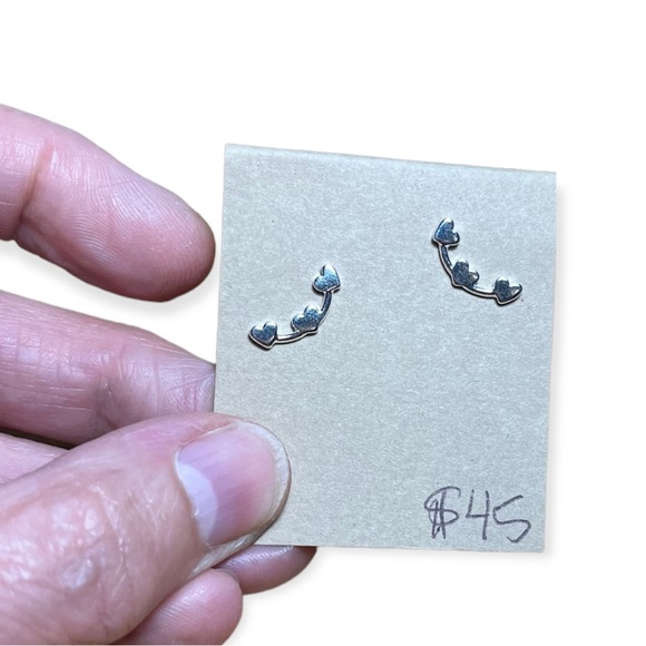 Triple Heart Sterling Silver Post Earring Climbers NWT - Picture 2 of 8